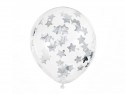 6 Ballons avec confettis - étoiles - 30 cm - argent