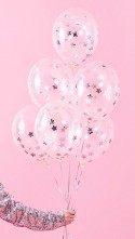 6 Ballons avec confettis - étoiles - 30 cm - argent