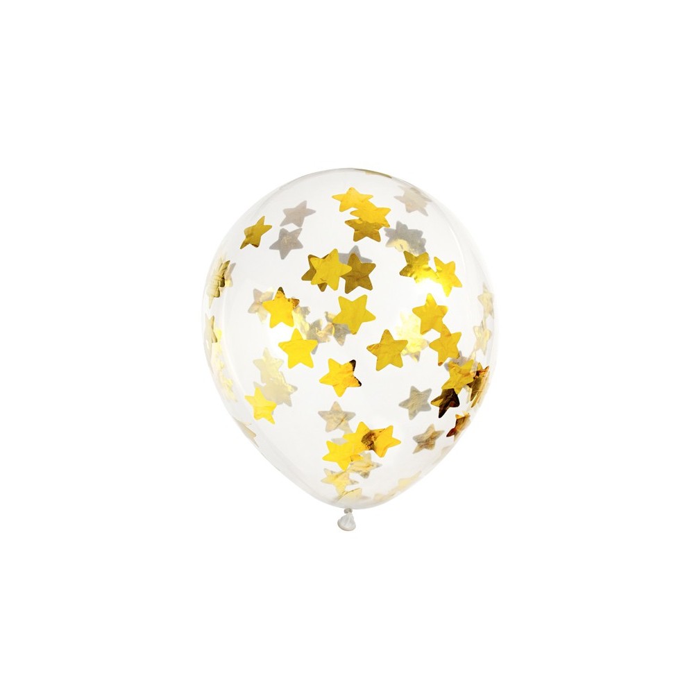 6 Ballons avec confettis - étoiles - 30 cm - or