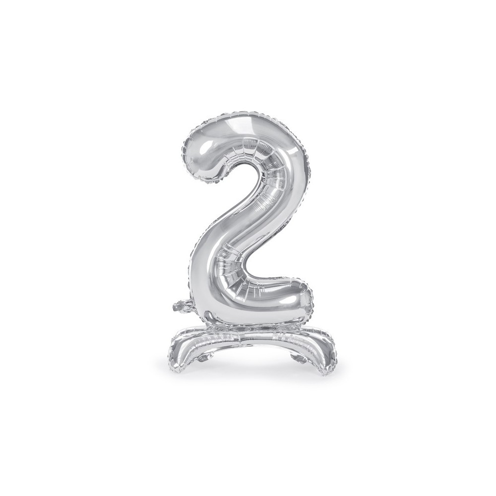 Ballon en mylar debout Chiffre 2- 70cm - argent