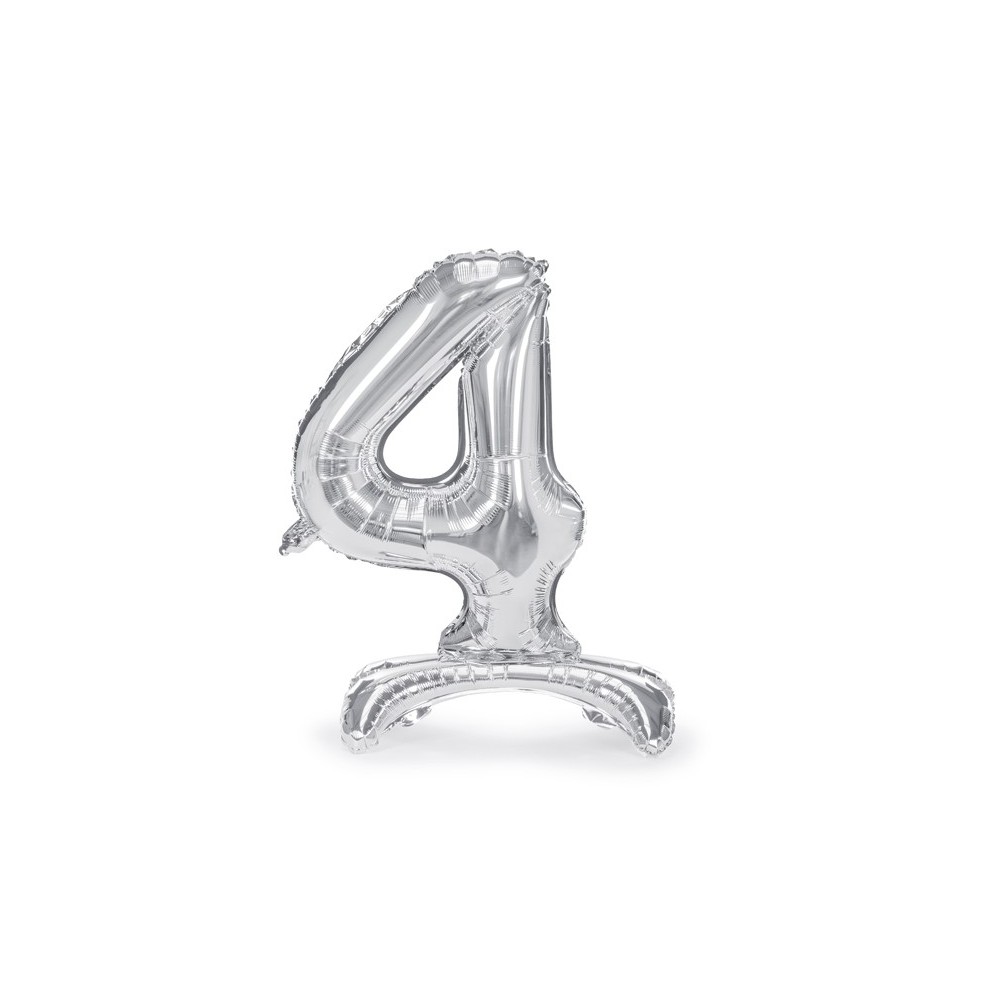Ballon en mylar debout - Chiffre 4- 70cm - argent