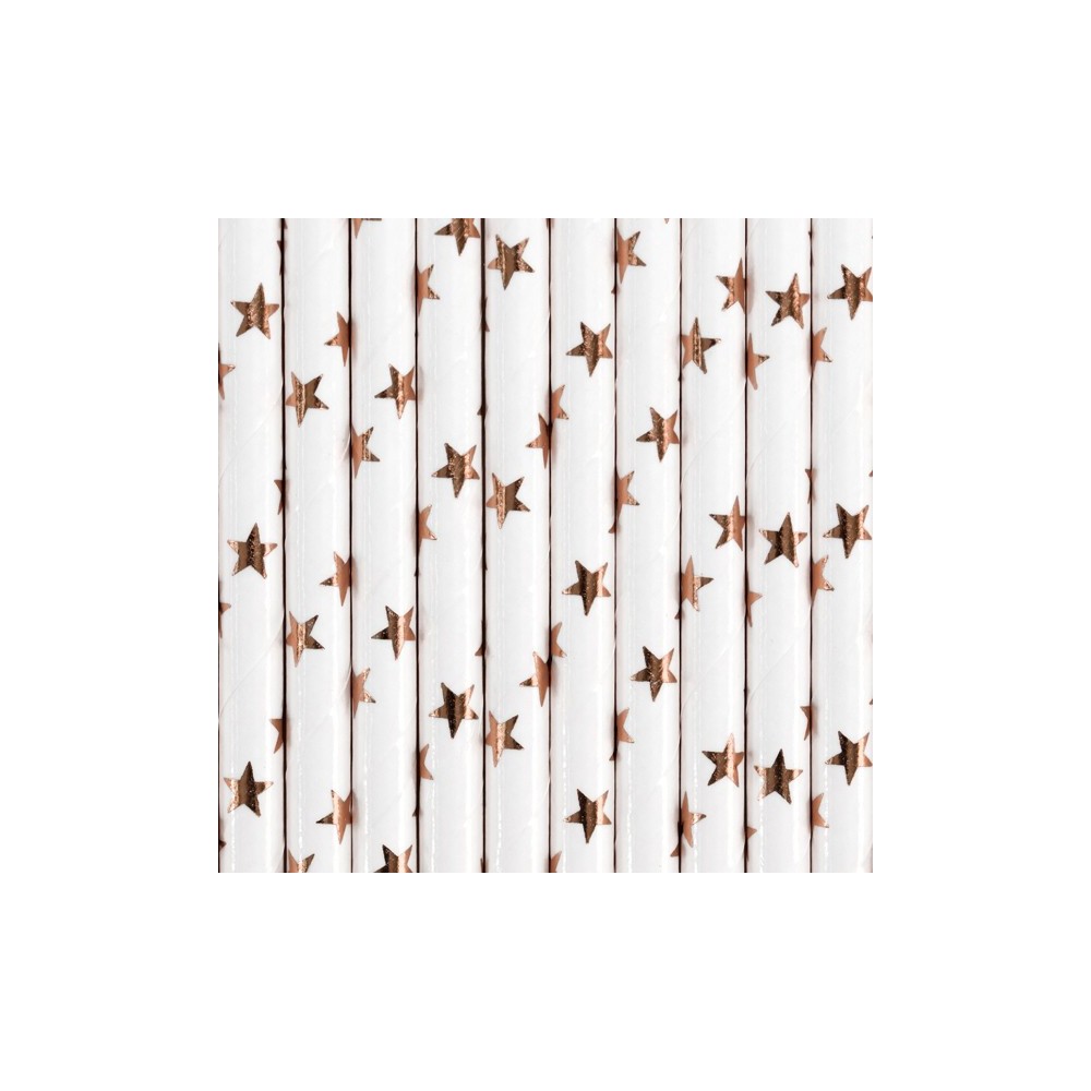 10 Pailles en papier - rose clair or