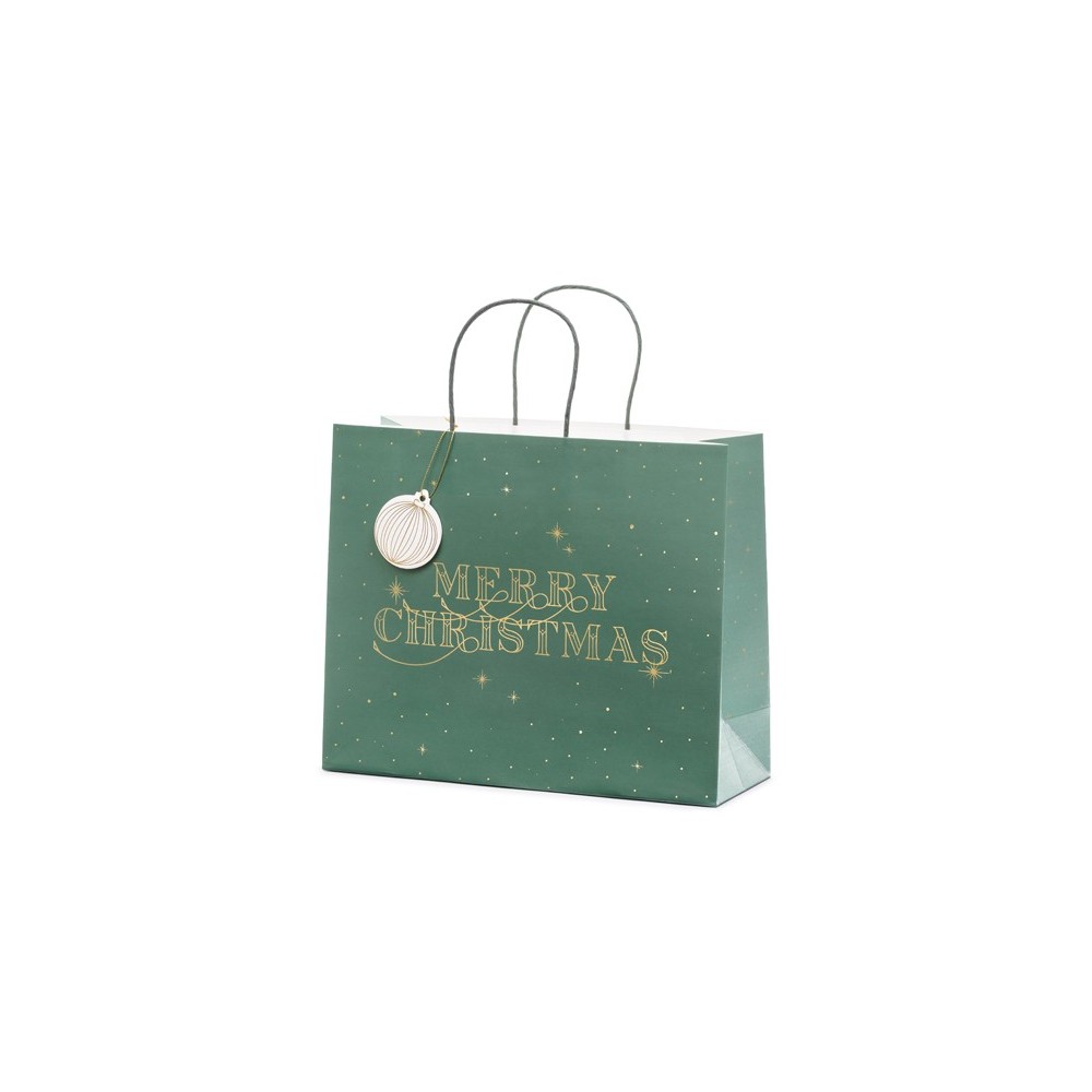Sac cadeau Merry Christmas - vert bouteille