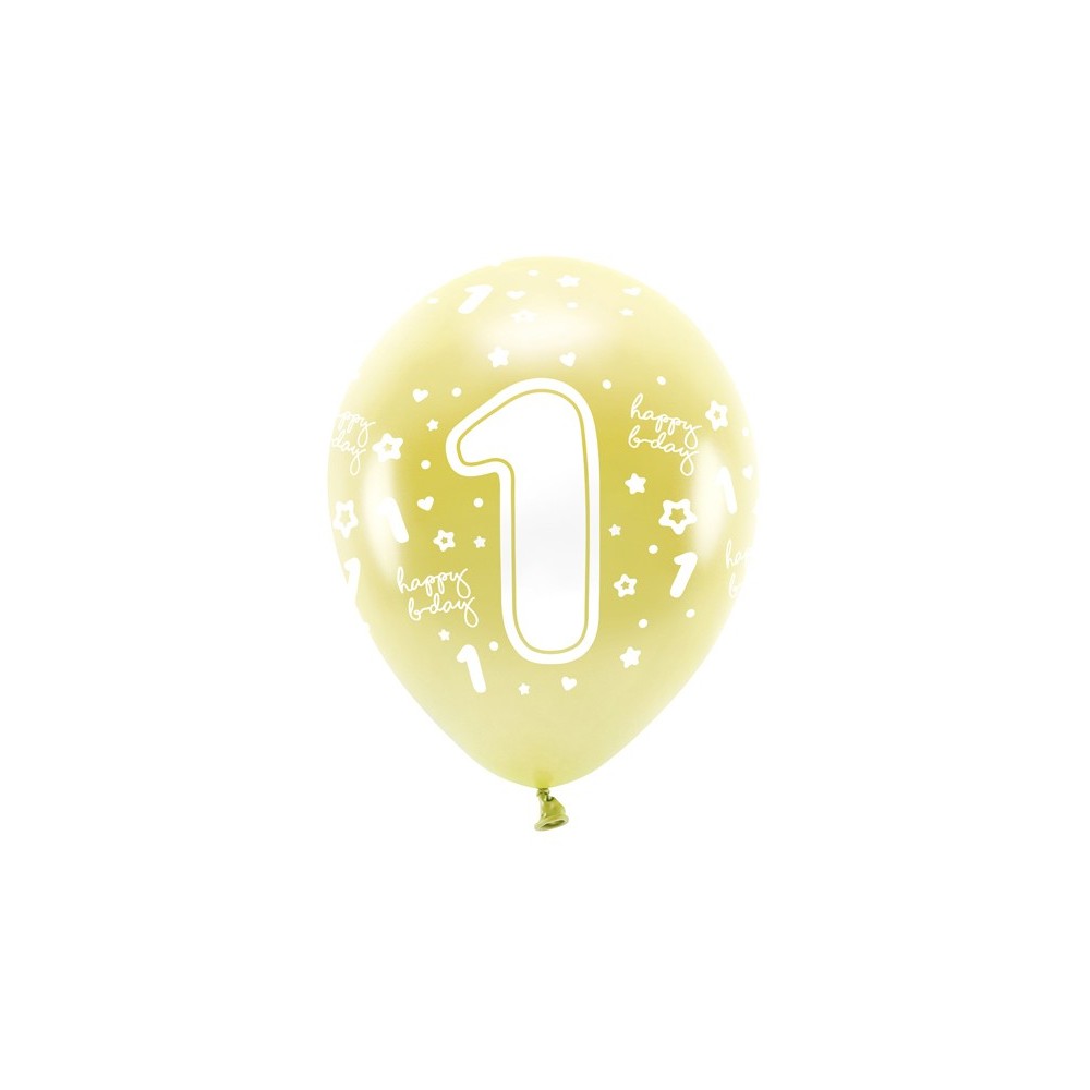 6 Ballons Eco 33 cm - chiffre '' 1 ''- or