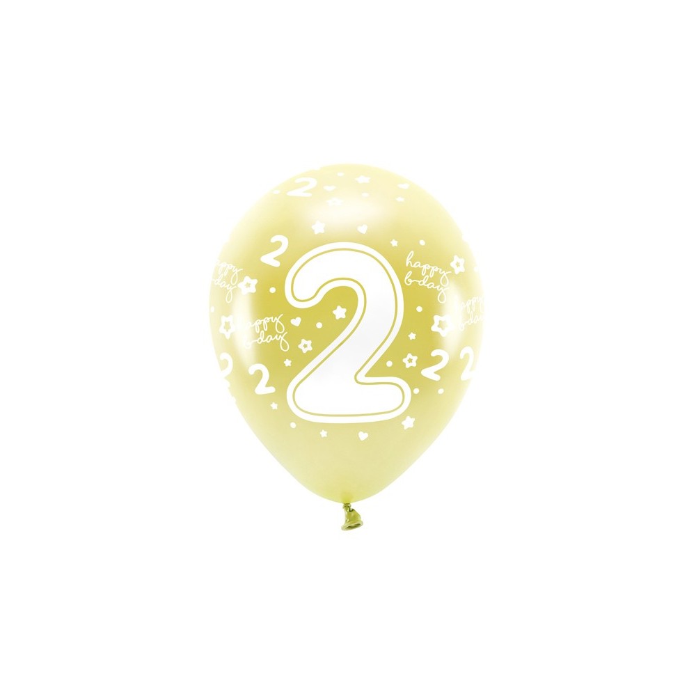 6 Ballons Eco 33 cm - chiffre '' 2 ''- or