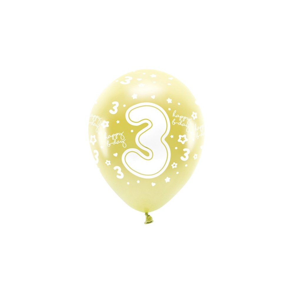 6 Ballons Eco 33 cm - chiffre '' 3 ''- or