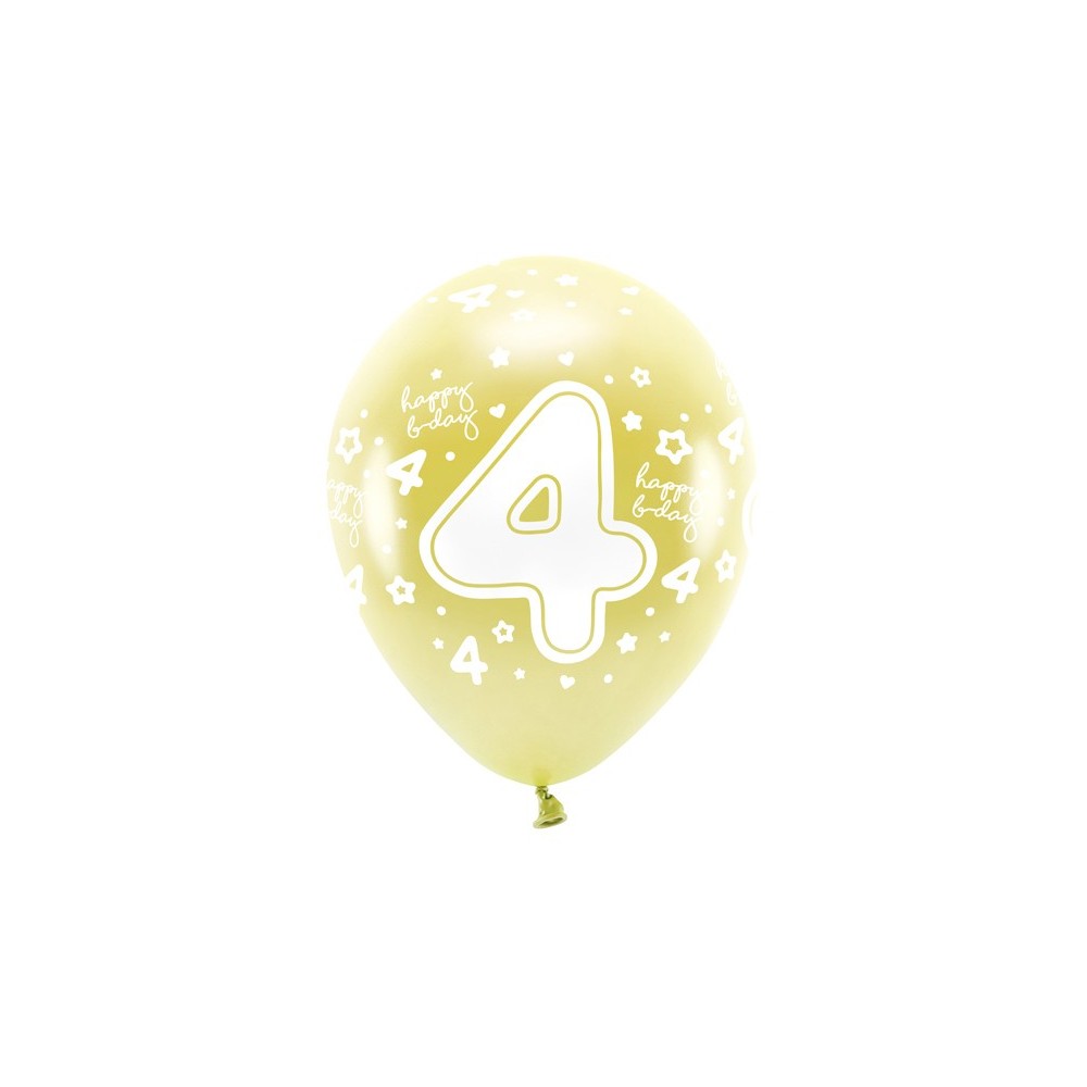 6 Ballons Eco 33 cm - chiffre '' 4 ''- or