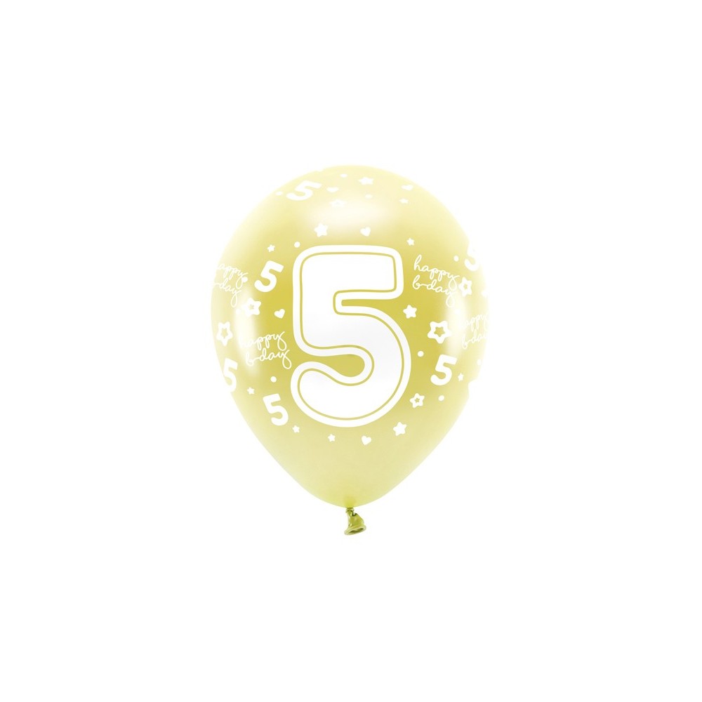6 Ballons Eco 33 cm - chiffre '' 5 ''- or