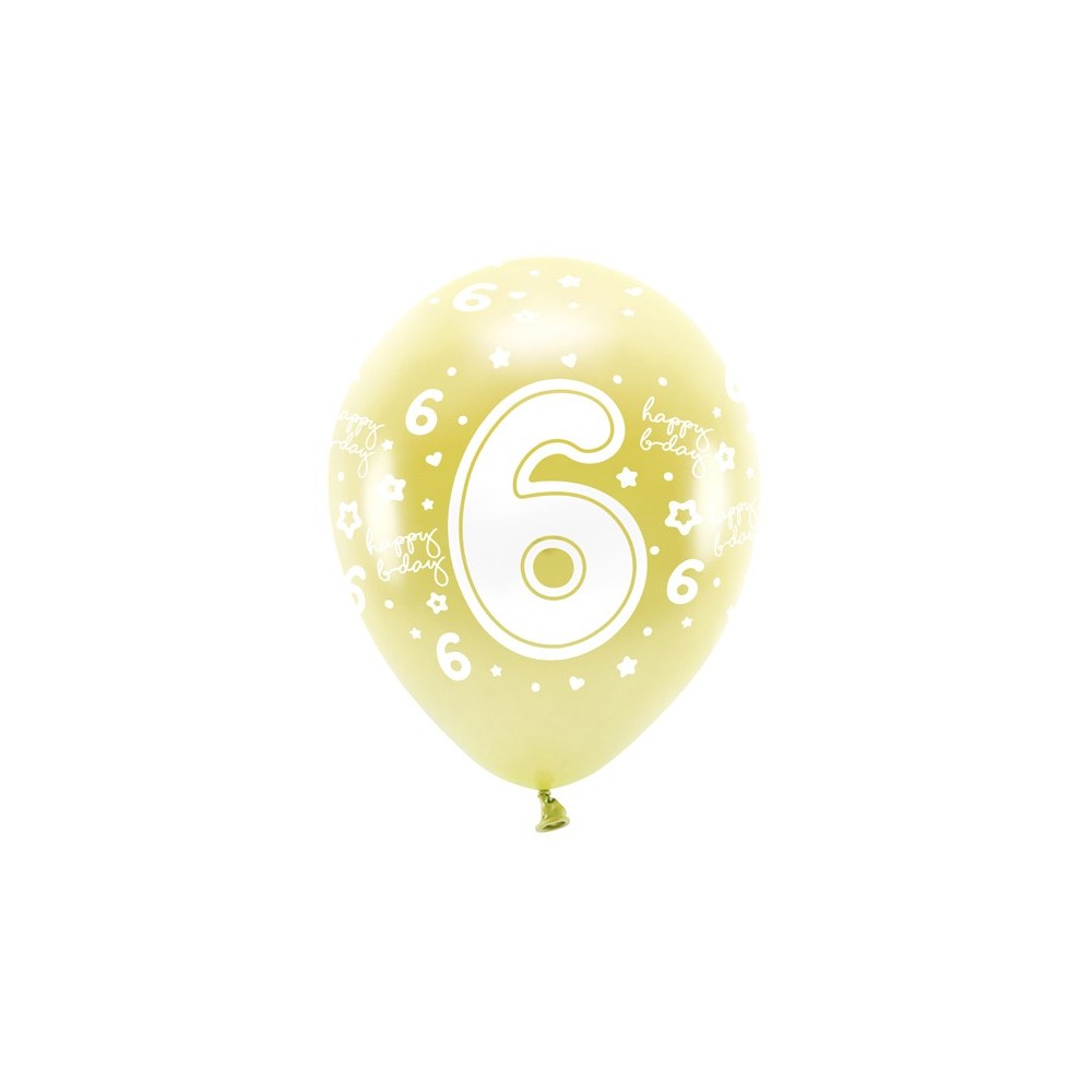 6 Ballons Eco 33 cm - chiffre '' 6 ''- or