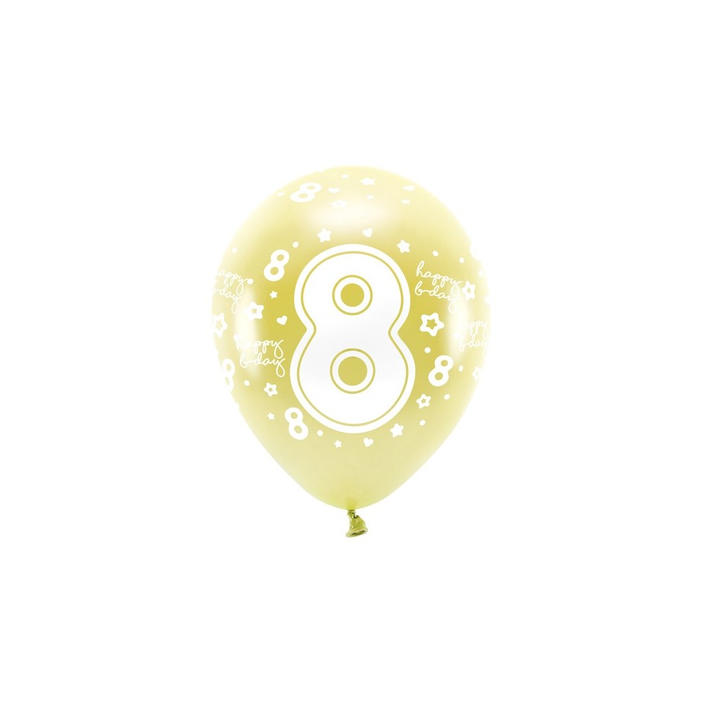 6 Ballons Eco 33 cm - chiffre '' 8 ''- or