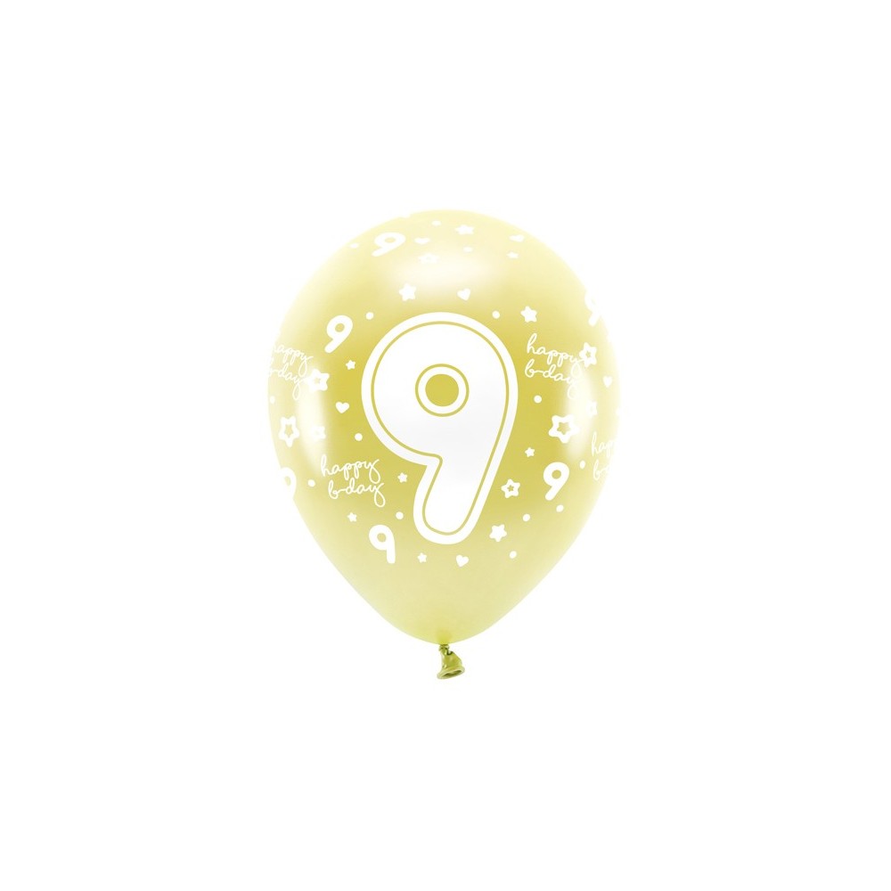 6 Ballons Eco 33 cm - chiffre ''9''- or