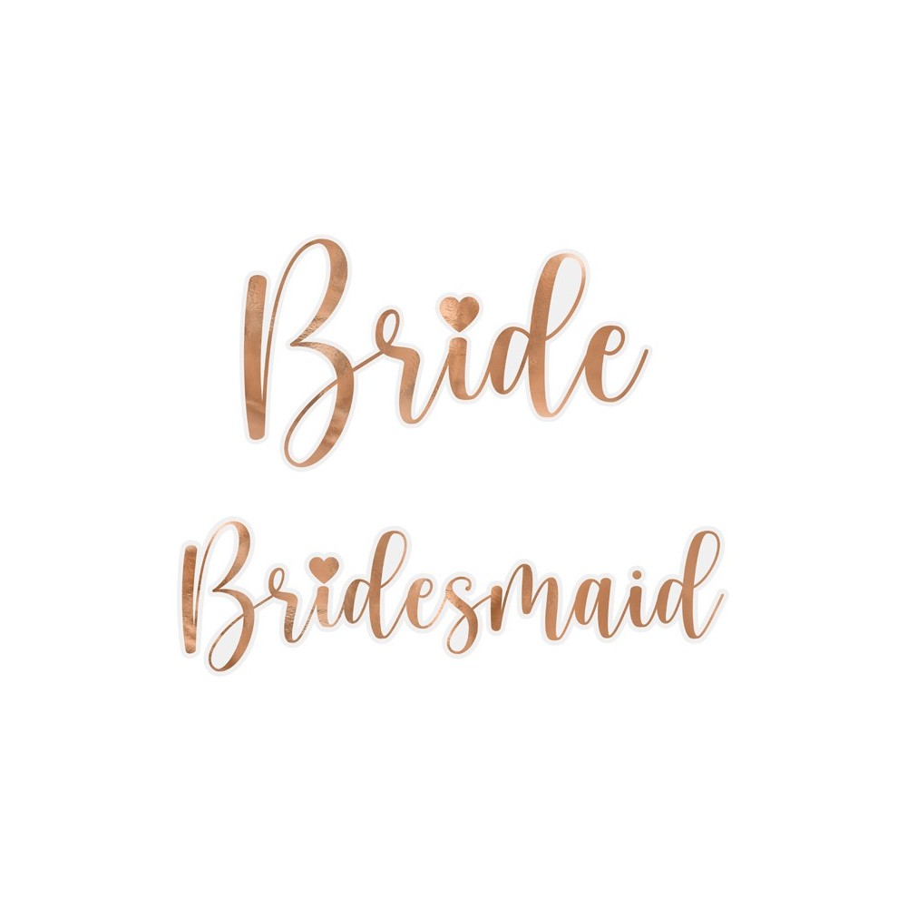 6 Autocollants ''Bride & Bridesmaid''- or rose