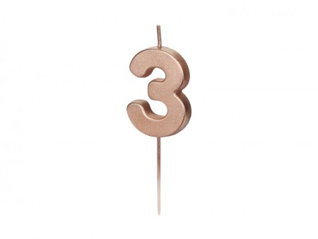 Bougie Chiffre 3- or rose