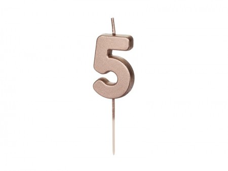 Bougie Chiffre 5- or rose