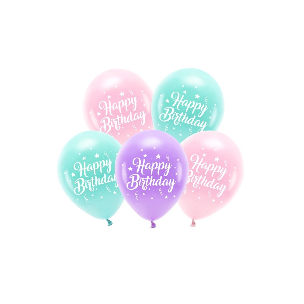 5 Ballons Eco 26 cm - Happy Birthday - Rose