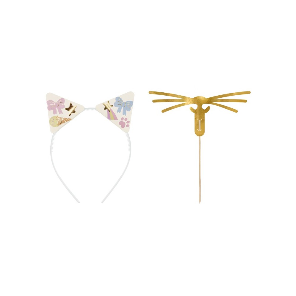 5 Serre-tête Oreilles de chat et Moustaches avec Autocollants