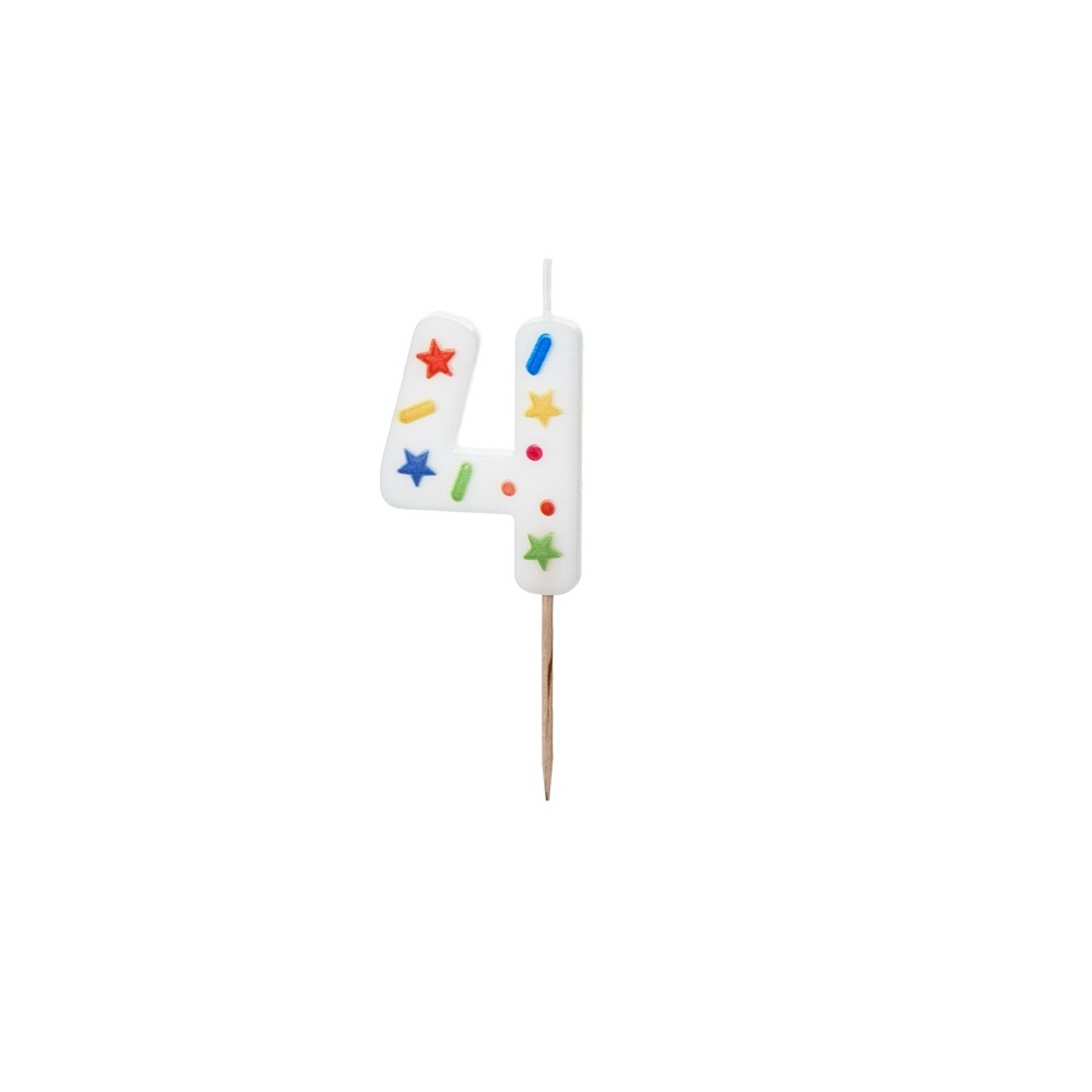 Bougie Chiffre '4'- confettis blancs