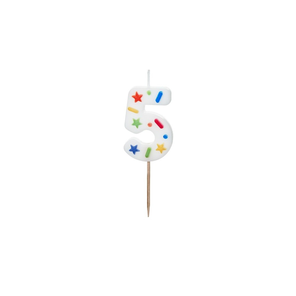 Bougie Chiffre '5'- confettis blancs