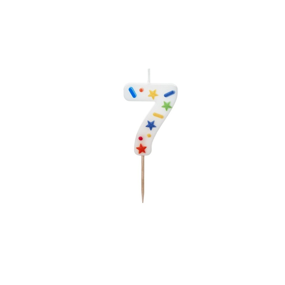 Bougie Chiffre '7'- confettis blancs