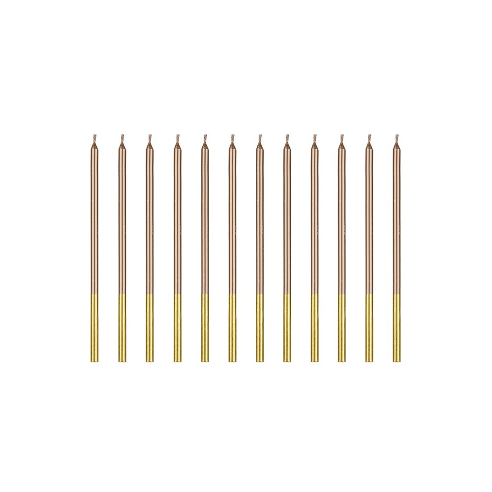 12 Bougies lisses - or rose - 14 cm