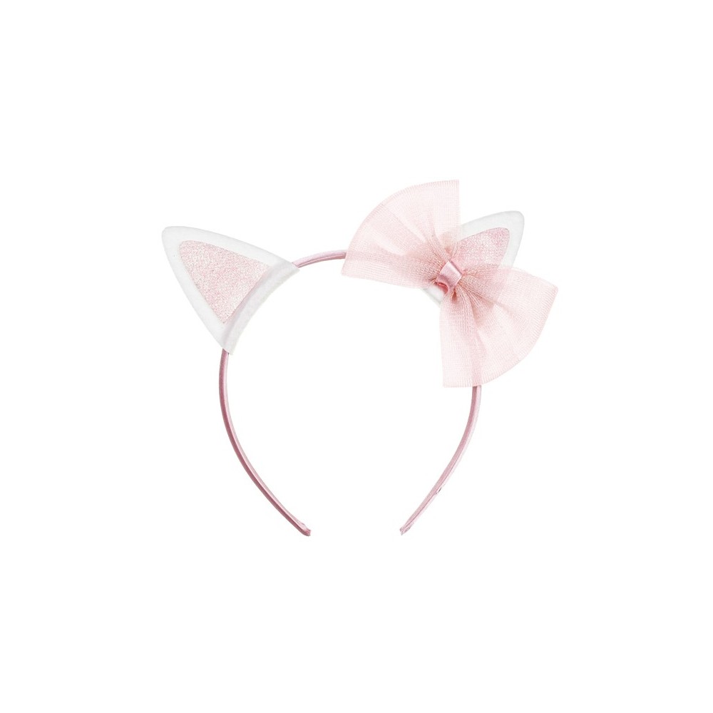 Serre-tête chat avec nœud - rose