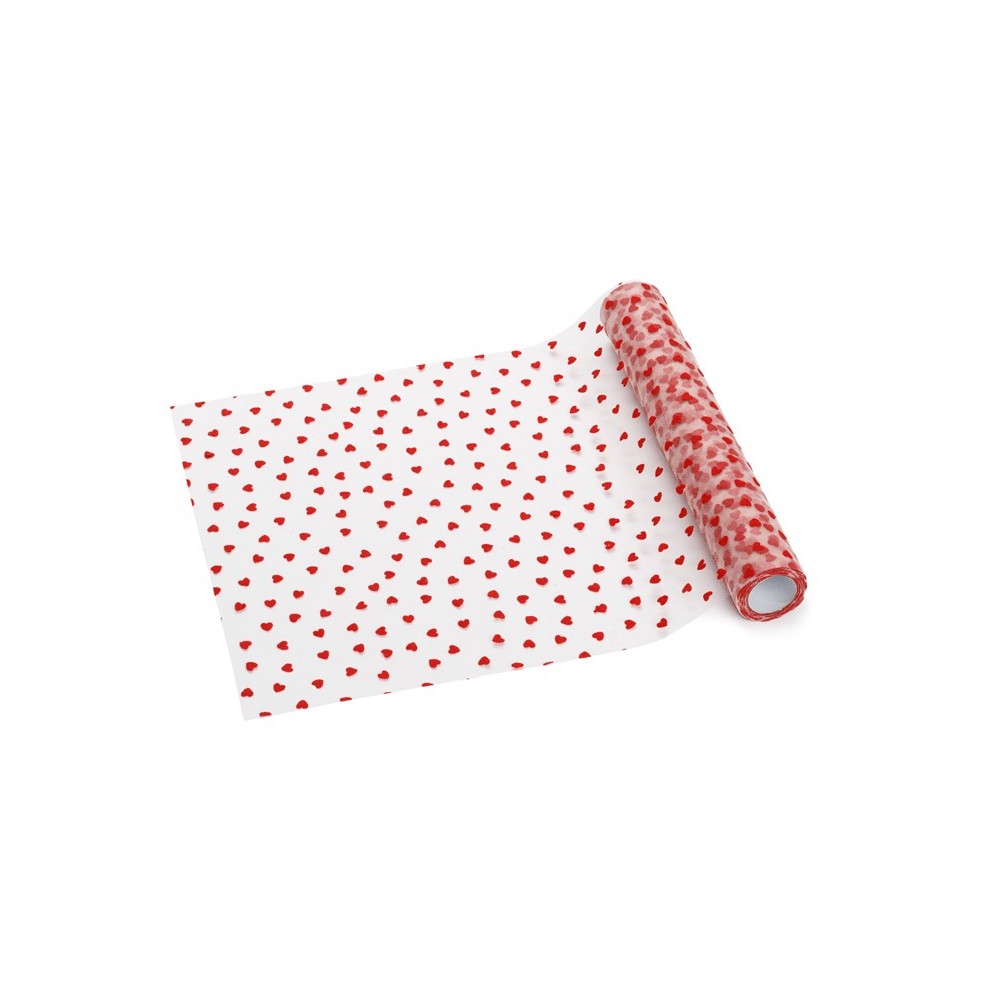 Chemin de table en tulle coeurs - rouge