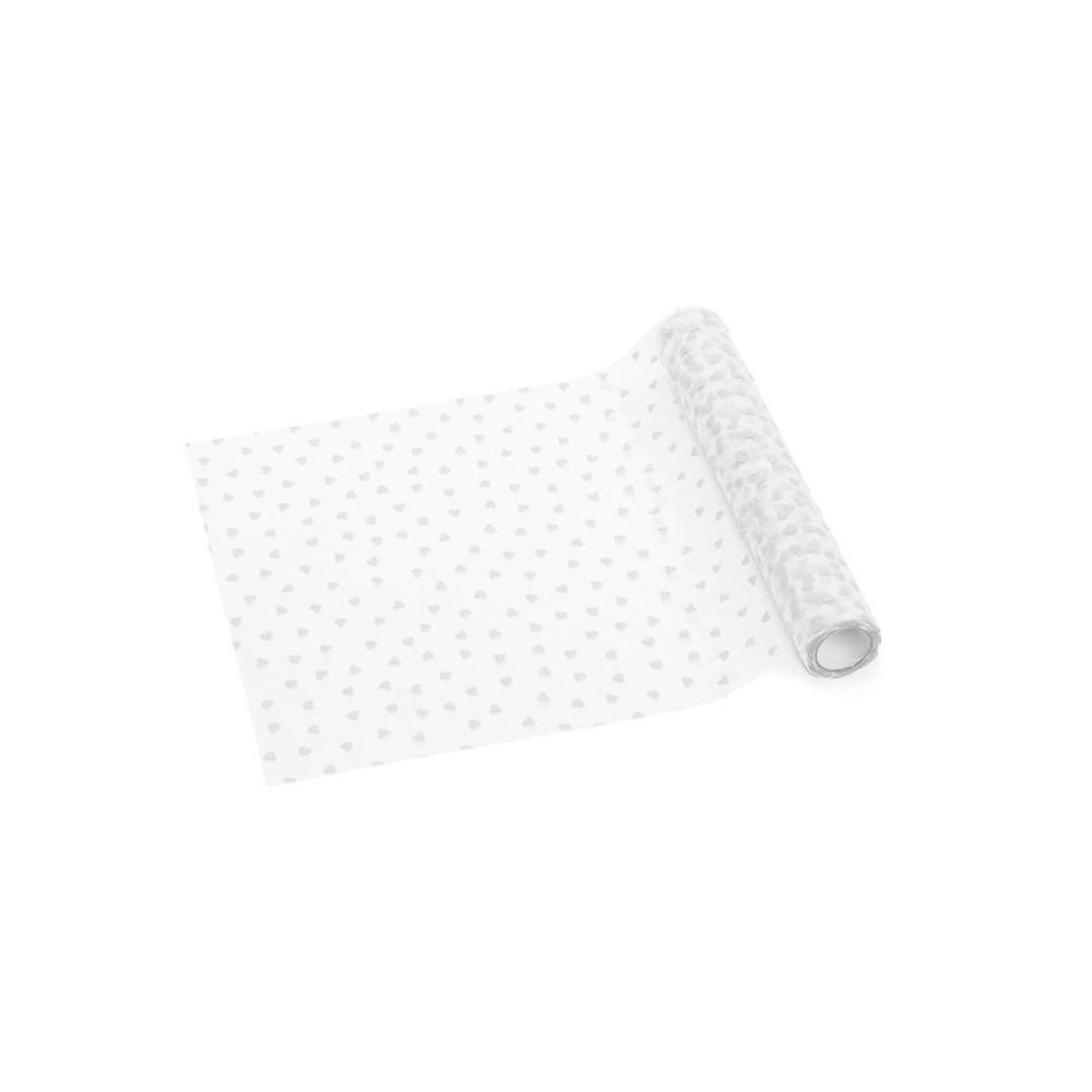Chemin de table en tulle coeurs - blanc