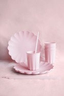 4 Assiettes en plastique Volant - 22 cm - rose