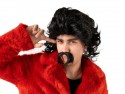 Perruque - longs cheveux et moustache - noire