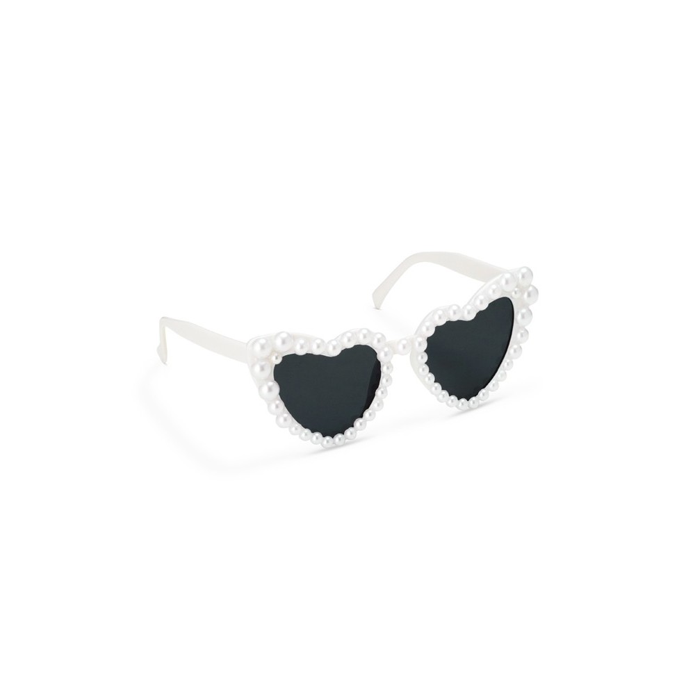 Lunettes - coeur avec perles - blanc