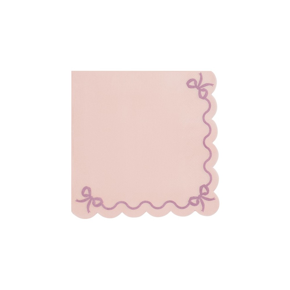 12 Serviettes ruban nœuds - rose clair