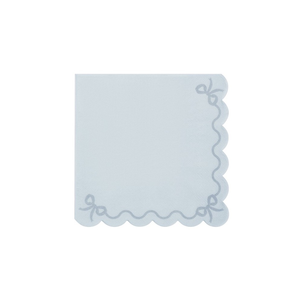 12 Serviettes ruban nœuds - bleu brumeux