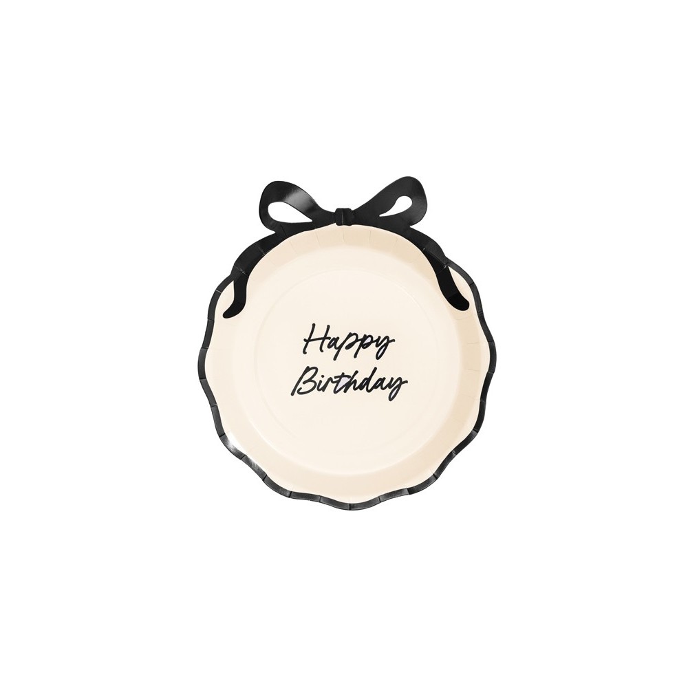 6 Assiettes en papier "Happy Birthday" avec nœud - 24 cm