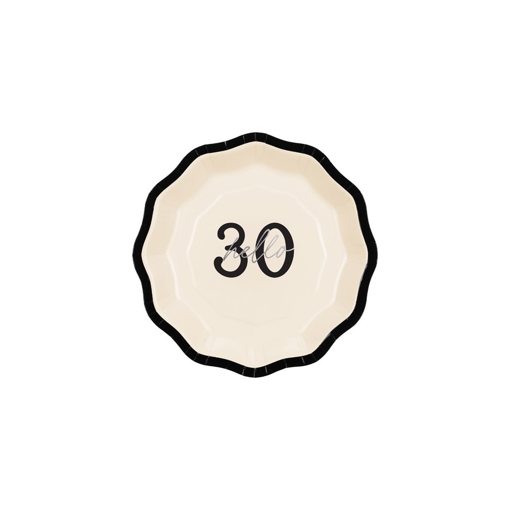 6 Assiettes en papier ''Hello 30''- 18 cm
