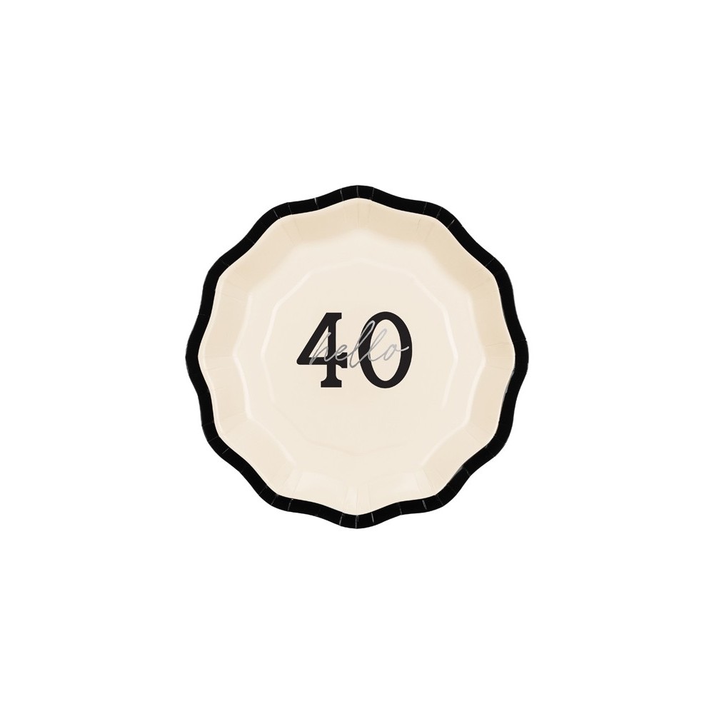 6 Assiettes en papier ''Hello 40''- 18 cm