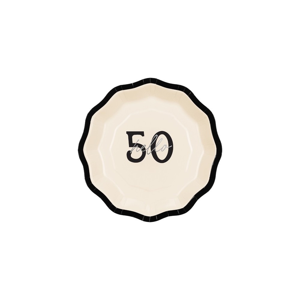 6 Assiettes en papier ''Hello 50''- 18 cm