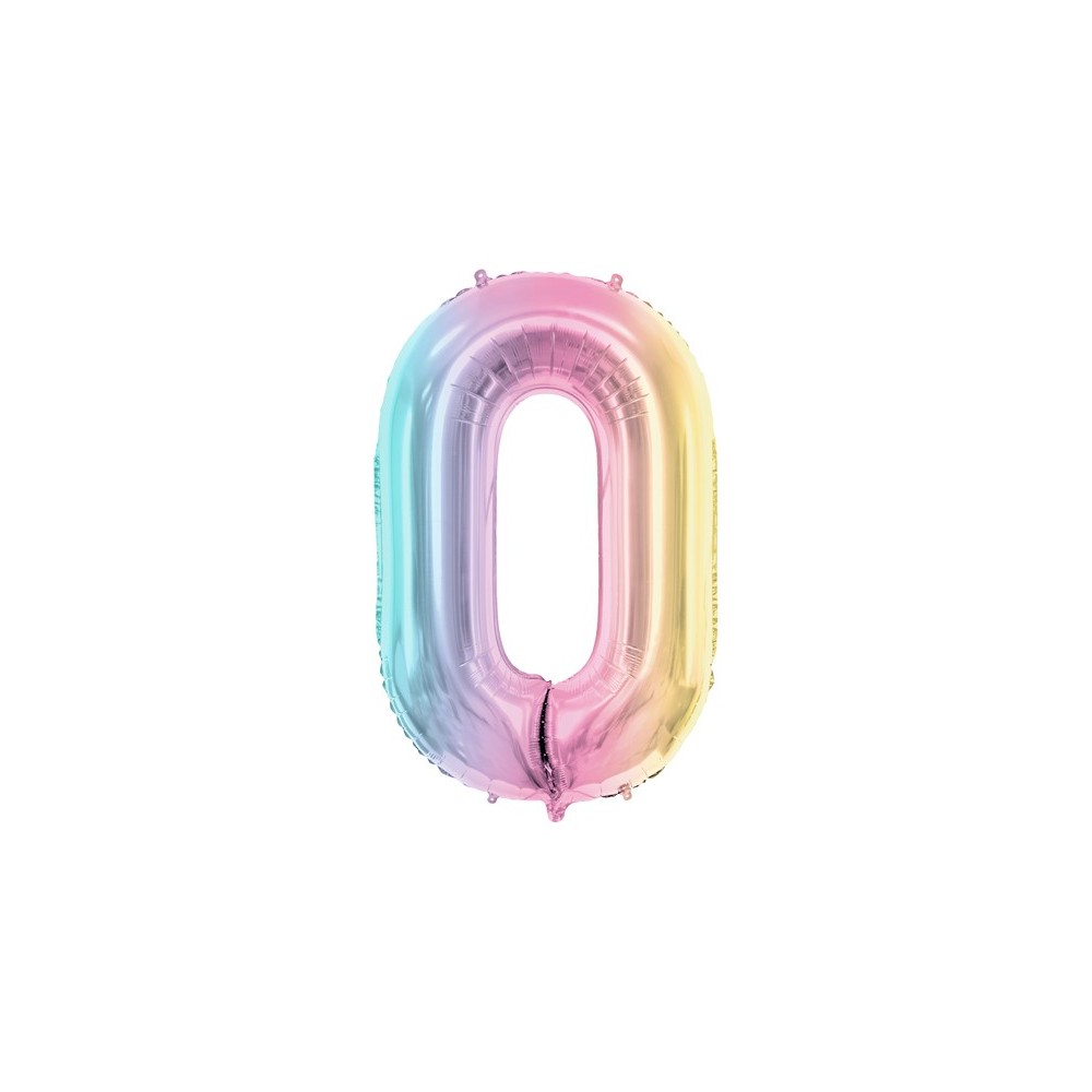 Ballon mylar chiffre ''0''- 86 cm - arc-en-ciel pastel