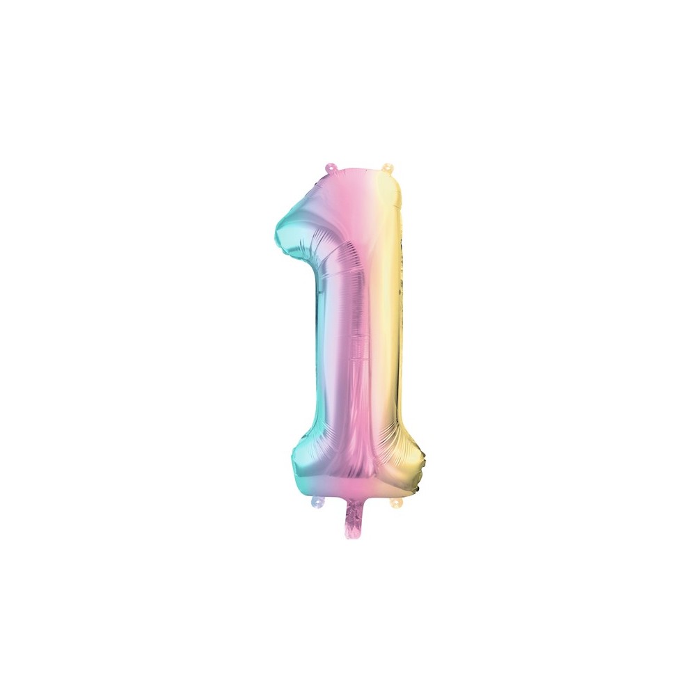 Ballon mylar chiffre ''1''- 86 cm - arc-en-ciel pastel