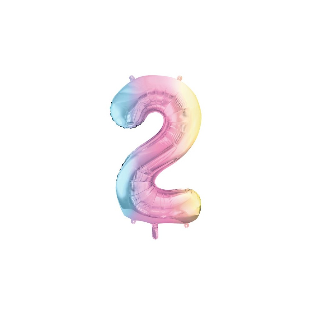 Ballon mylar chiffre ''2''- 86 cm - arc-en-ciel pastel