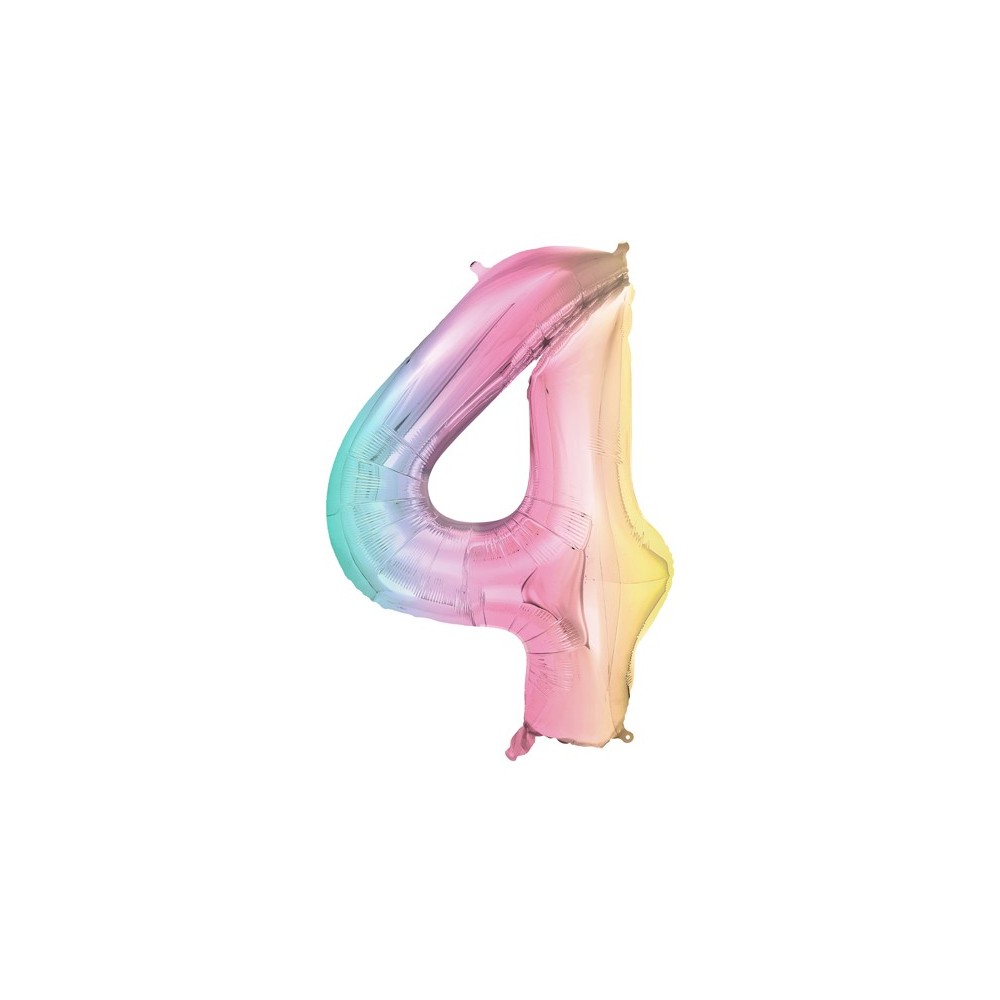Ballon mylar chiffre ''4''- 86 cm - arc-en-ciel pastel