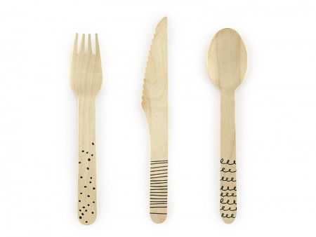 Couverts en bois, noir, 16cm