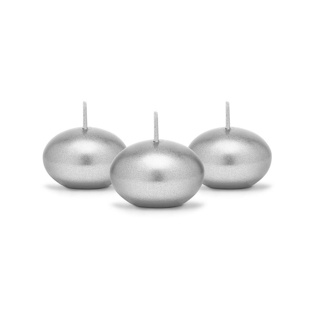Bougie flottante en forme de disque métallique, argent, 4cm
